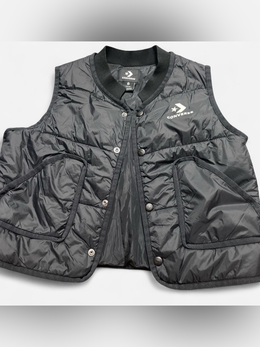Converse Black Quilted Logo Snap-Front Vest